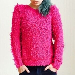 Free People Hot Pink September Song Polar Bear Pullover Shaggy Sweater SzS